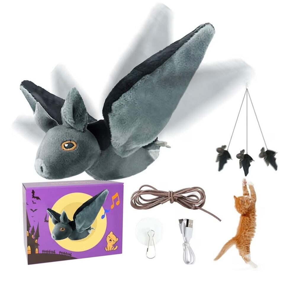 LEWISER Cat Toys, Flapping Wings Cute Bat, No Flying, Chirping Bird (C43)